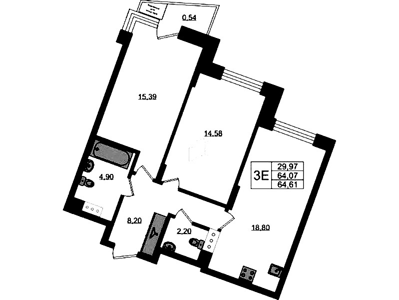 2-комнатная квартира 64.61 м², 9/11 эт., ЖК «VEREN NORT Сертолово»